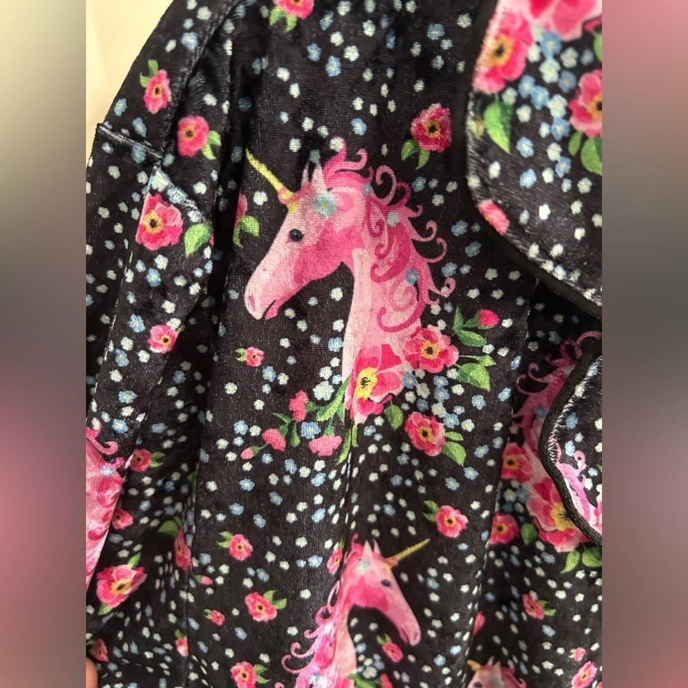 Velvet Black Pink  Floral Whimsy Sleep Shirt Coquette  Oversized  XL unicorn - Picture 8 of 13